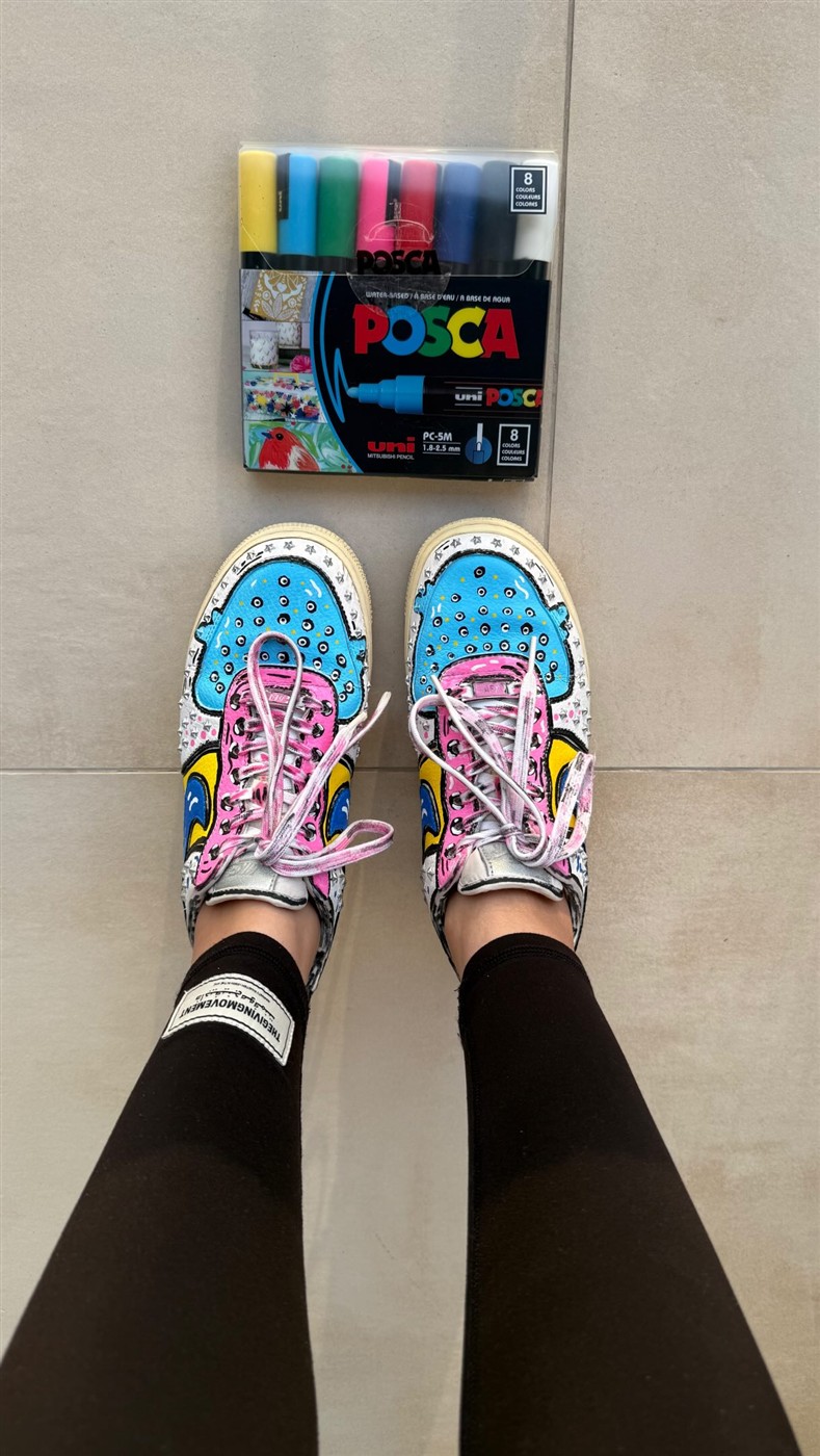Merit’s colorful custom painted sneakers with floral details